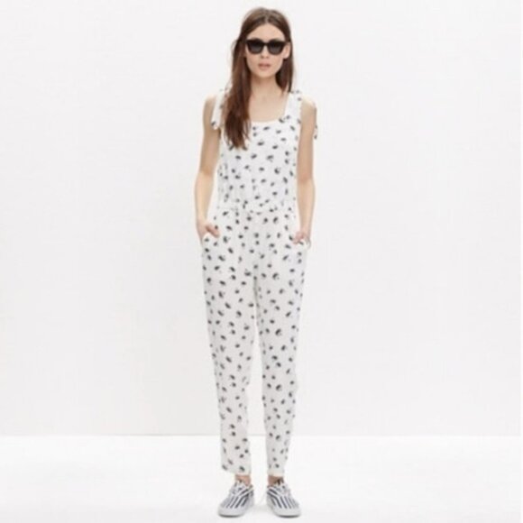 Madewell jumpsuit women's size small tie shoulder sleeveless 2 pocket palm tree - Picture 1 of 13